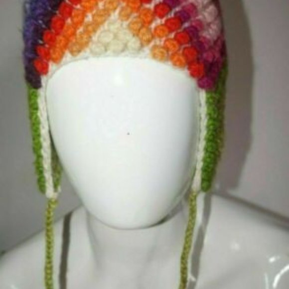 Multicolored chullo knitted in wool winter warm unisex Andean culture - Picture 2 of 11